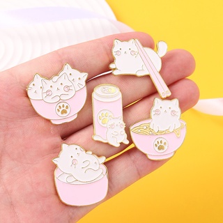 5 Styles Cartoon Animal Enamel Pin Cat Cup Pin Cat Bowl Pin Cute Badge Brooch Lapel Pin Gift for Friend (6)