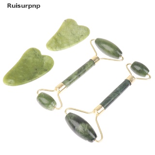 [ruisurpnp] rodillo de masaje de jade natural + tabla guasha raspador de piedra masajeador facial set venta caliente