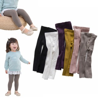 leggings de doble aguja para niña, color sólido, de punto, medias de bebé