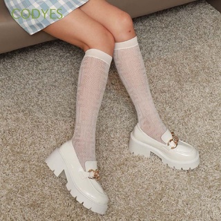 codyes moda g&f hosiery transpirable nylon malla medias mujeres letra elástica transparente delgado estilo coreano calcetines de rodilla alta/multicolor