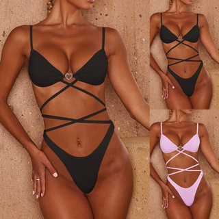 SHEIN^_^ Women's Bikini Print Set Swimsuit Stitching Color Filled Bra Swimwear Beachwear