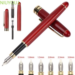 NIUYOU Gift Mahogany Pencil Signature Stroke Ink Refills Bamboo Fountain Pens Calligraphy Fine Nib Smooth Stationery Metal Pen Clip