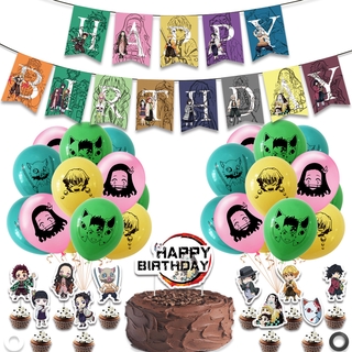 anime demon slayer fiesta decoración conjunto bandera torta topper globo niños cumpleaños fiesta tema traje tanjirou nezuko zenitsu banners