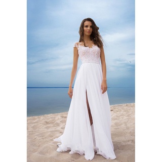 ❤Vestido de novia de las mujeres elegante señoras cena vestido de noche dama de honor encaje vestidos blancos VLx7 (1)