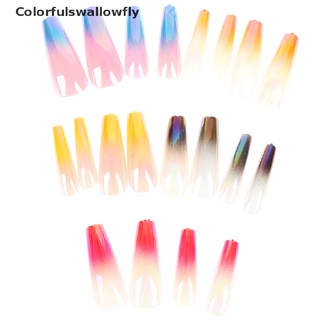 colorfulswallowfly 24 unids/set largo ataúd uñas falsas europea arco iris bailarina de arte punta csf