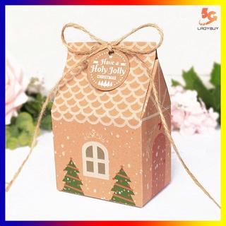 5 piezas en forma de casa caja de regalo de navidad papel kraft creativo caramelo caja de galletas
