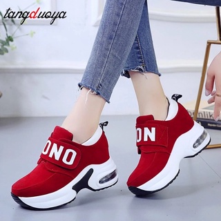 Plataforma de cuña zapatillas de deporte de las señoras zapatos de zapatilla casual zapatos entrenadores de las mujeres zapatos femeninos negro rojo zapatillas de deporte de las mujeres tenis feminino