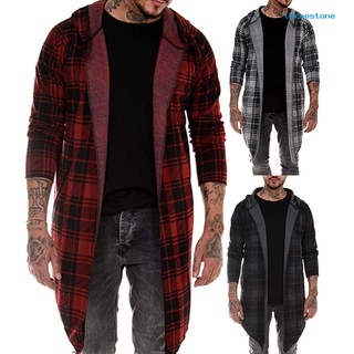 Otoño de la moda de los hombres de cuadros de impresión de manga larga Causal con capucha camisa abrigo Outwear (3)