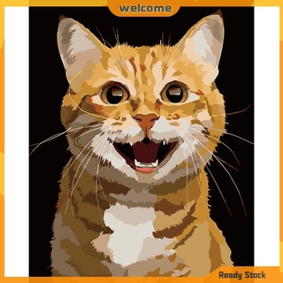 WEL gato sonriente pintura al óleo por números Kits DIY moderno pintado a mano dibujo