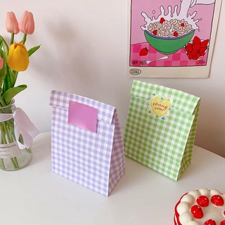 Ins Color a cuadros bolsa de papel Kraft bolsa de embalaje pequeña bolsa de papel lindo almacenamiento bolsa de organización (1)
