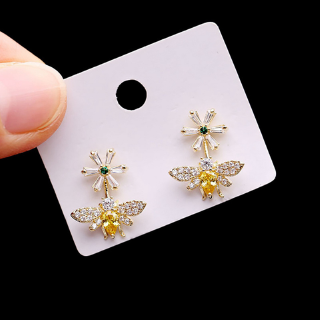 925 plata aguja elfo pendientes coreano temperamento oreja gota asimétrica flor oreja uñas abeja oreja joyería