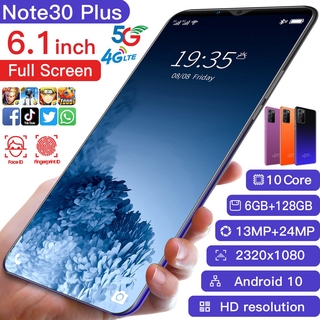 5G Note30 plus Smartphone 6G + 128G Dual SIM 4800Mah 16 + 24Mp Teléfono Inteligente Celular Fone 6.1 Pulgadas Pantalla Completa Nota Nuevo