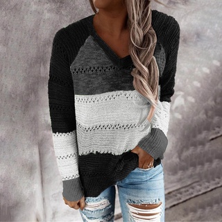 ♀♀ sirolaews.cl Flash Sale Long SleeveFashion Women Casual Patchwork V-Neck Long Sleeves Sweater Blouse Tops