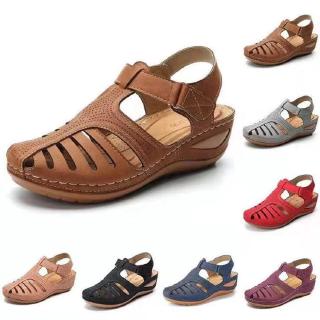 2021 nuevo Retro de las mujeres sandalias antideslizante zapatos de playa Velcro moda más el tamaño de cuña sandalias