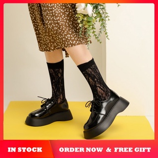 Listo stock Mary Jane Zapatos De Las Mujeres Plataforma retro Cordones Dedo Del Pie Redondo Estilo Japonés De Suela Gruesa COD