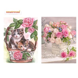 2 Set Diamond Painting Diamond Embroidery DIY Full Round Diamond Plant-Diamond Flower Vase & Cat
