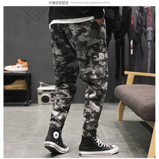 Coreano Cargo Pantalones De Estilo Simple Más Bolsillo Los Hombres De La Moda Camuflaje Largos