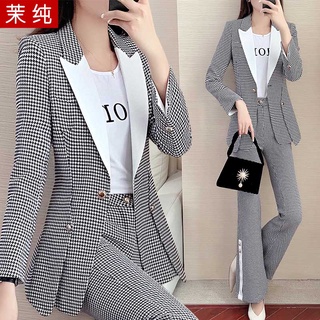 Fashion suit women's 2021 new black houndstooth casual western style small suit wide-leg pants two-piece pants