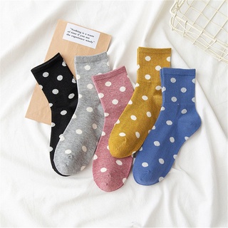 FICIOUS Fashion Medium Tube Socks Japanese College Style Polka Dot Socks Women New Korean Student Hosiery/Multicolor (6)
