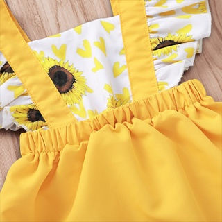 vestido de girasol con estampado de girasol con volantes para bebé recién nacido/verano (8)