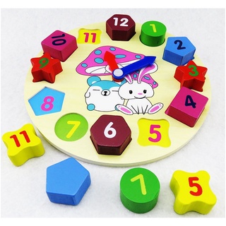 Relógio de Madeira com 12 Números Coloridos / Brinquedo de Quebra-Cabeça com Blocos Educacionais para Bebê Estoque pronto
