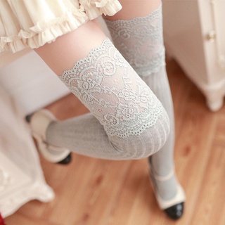 Calcetines de mujer medias altas sobre la rodilla calcetines largos de algodón encaje Sexy medias