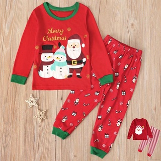 Navidad Sleppwear Fiesta Pijamas Para Niños De 1-8 Años De Edad Niñas Custome Rojo Rayas Santa Claus Manga Larga Pantalones 2PCS Conjunto De Ropa (1)