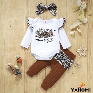 Zxt-toddler traje letras de manga larga mameluco + impresión leopardo cintura elástica pantalones + diadema