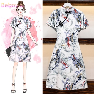 bebovizi 2020 nuevo estilo chino vintage tradicional casual fiesta mujeres midi vestido verano cheongsam vestidos m-4xl más tamaño