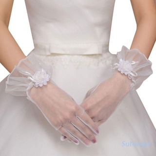 sut vestidos de novia accesorios de malla fina flores con dedos guantes cortos moda glamour señora fiesta guantes de juego de rol