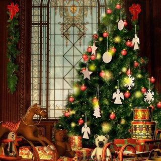 50 piezas colgantes de madera de navidad adornos/DIY manualidades de madera/decoración de botones de parche de árbol de navidad (3)