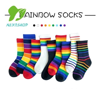 Nextshop Crew moda dulce arco iris rayas coloridas calcetín largo niñas niños calcetines otoño algodón cómodo suave bebé niños tobillo