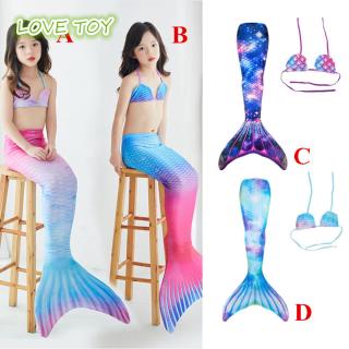 2 piezas conjunto de niñas poliéster cola de sirena traje de baño 3-12 años de edad Bikini colorido traje de baño