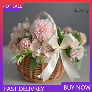 Rysn_ cesta de flores tejida de mano de mimbre decorativa cesta de almacenamiento para el hogar