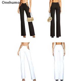 [Onehumor] pantalones mujeres pantalones sólido elástico Leggings campana-fondos de cintura alta Cargo pantalones.