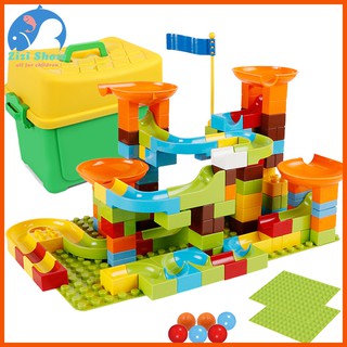 niños diapositiva carrera laberinto bolas pista bloques de construcción caja de almacenamiento de ladrillo grande compatible legoingly duploed bloque rompecabezas juguetes