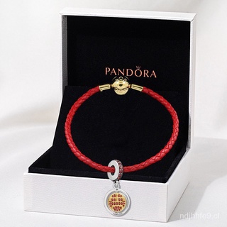 Pandora Cordón De Cuero Rojo Spinning Lucky Colgante Pulsera Conjunto