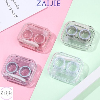 Zaijie portátil lentes de contacto caso cuidado solución botella contenedor lente caja de viaje transparente gafas soporte de lente pinzas almacenamiento/Multicolor