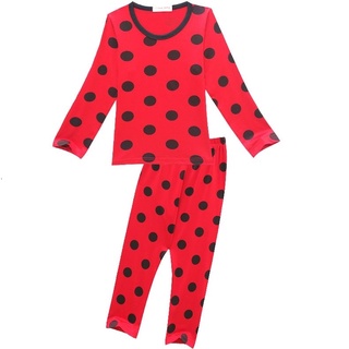 Lindo de dibujos animados señora Bug milagroso mariquita otoño niños 2pcs pijamas conjunto rojo de impresión de puntos conjunto de ropa de bebé niña ropa de dormir