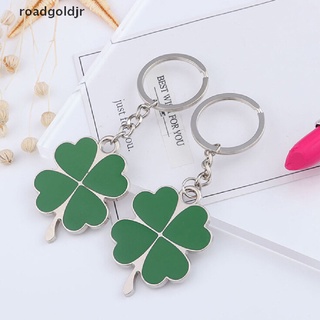 Rgj 1Pc Stainless Green Leaf Keychain Fashion Four Leaf Clover Steel Lucky Key Chain Gold