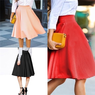 New Fashion Women's Retro Style High Waist Big Swing Skirt Lady OL Midi Skirts 3 Colors
