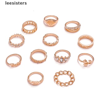 Leesisters 12PC/set Bohemian Open Crystal Finger Rings Flower Hollow Knuckle Ring Jewelry CL