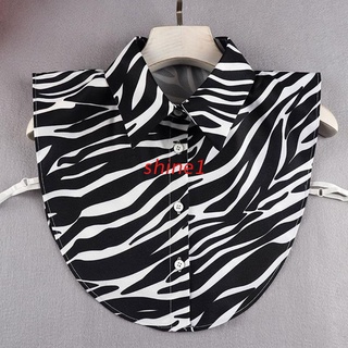 shine1 mujeres harajuku zebra rayas impresión solapa falso collar botón abajo desmontable media camisa blusa decorativa dickey