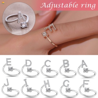anillo con pendiente de letras del alfabeto para mujer con apertura de cobre ajustable
