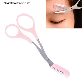 Northvotescast tijeras de pelo de pestañas de cejas peine Trimmer rosa herramienta de acero inoxidable para las cejas NVC nuevo