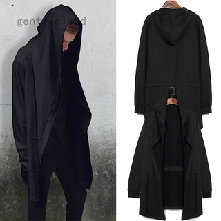 hombres gótico capa capa de manga larga color negro abrigo largo punk irregular outwear