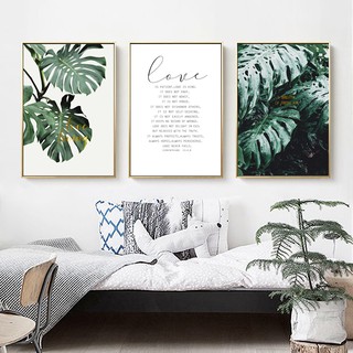 póster tropical escandinavo hojas verdes decoración del hogar imagen de pared moderna letras de amor arte de pared lienzo pinturas para sala de estar