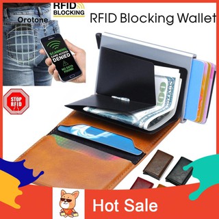 O moda RFID bloqueo cartera antirrobo seguro cuero sintético titular de la tarjeta bancaria