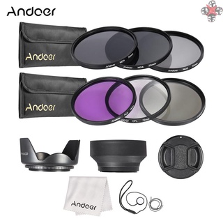 Andoer - Kit de filtro de lente de 72 mm UV+CPL+FLD+ND (ND2 ND4 ND8) con bolsa de transporte, tapa de lente, soporte para tapa de lente, tulipán y capucha de goma para lentes, paño de limpieza