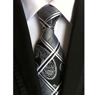 nuevo negro floral tejido jacquard seda hombres trajes corbata corbata (2)